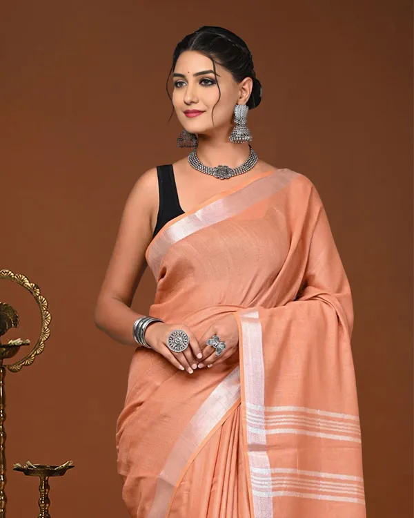 Noor-e-Linen_Hand_Dyed_Peach_Saree