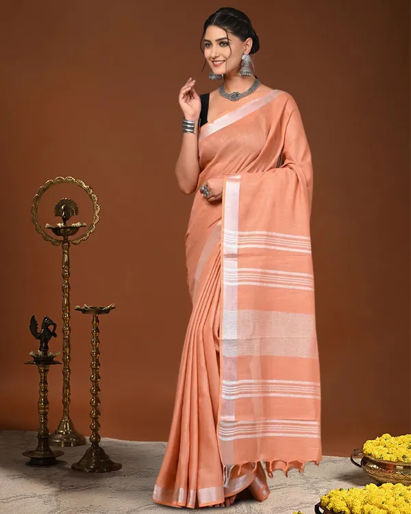Noor-e-Linen_Hand_Dyed_Peach_Saree