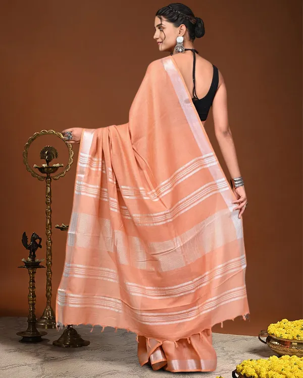 Noor-e-Linen_Hand_Dyed_Peach_Saree