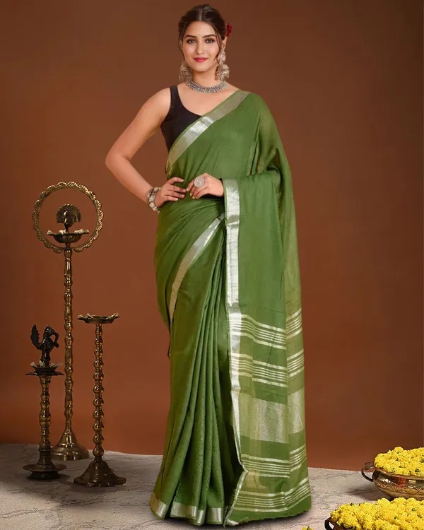 Noor-e-Linen_Hand_Dyed_Olive_Green_Saree