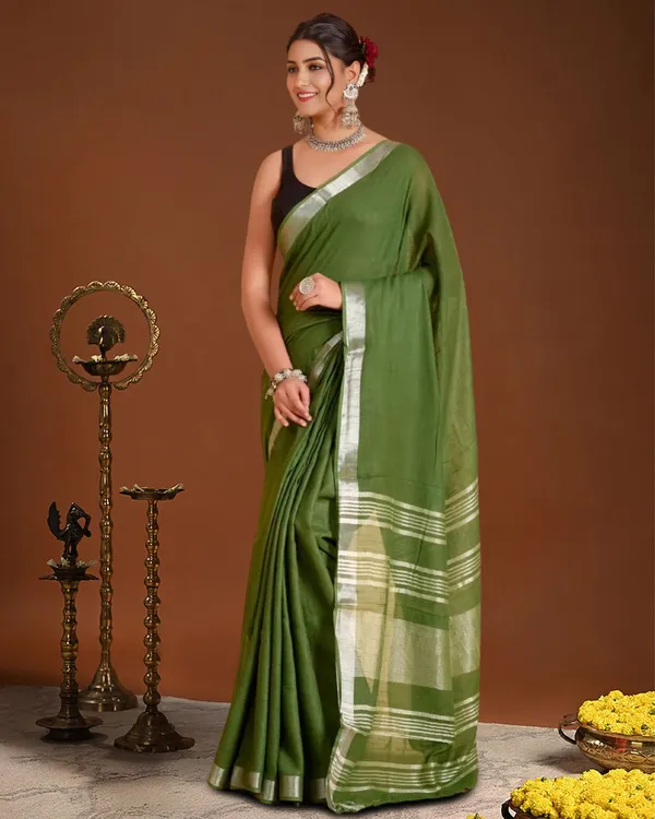 Noor-e-Linen_Hand_Dyed_Olive_Green_Saree