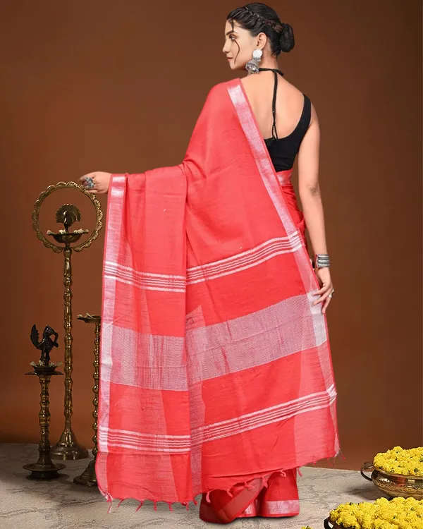 Noor-e-Linen_Hand_Dyed_Coral_Red_Saree