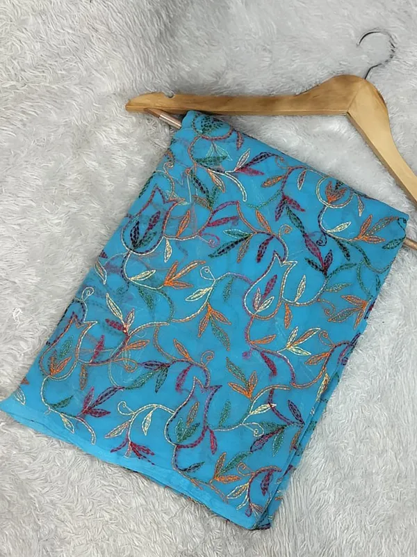 Tepchi_Handwork_Georgette_Saree_Turquoise_Blossom