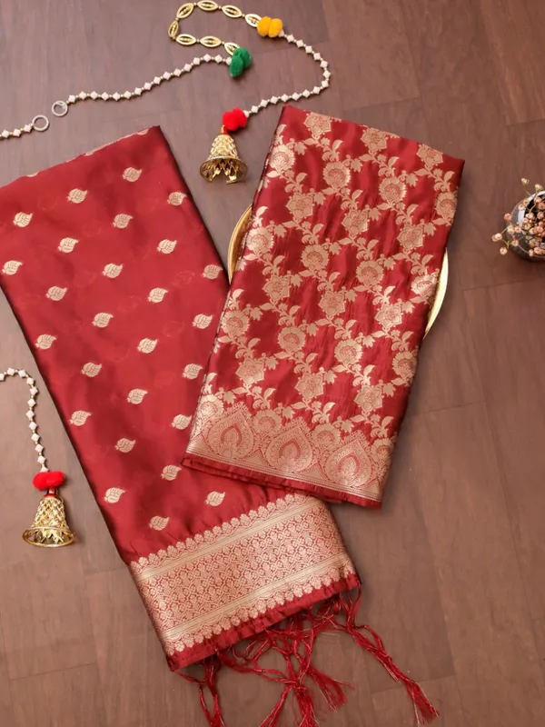 Noor-e-Banaras_Brocade_Silk_Suit_Deep_Red