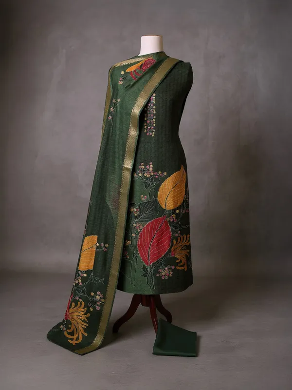 Noor-e-Banaras_Brocade_Linen_Suit_Dark_Green