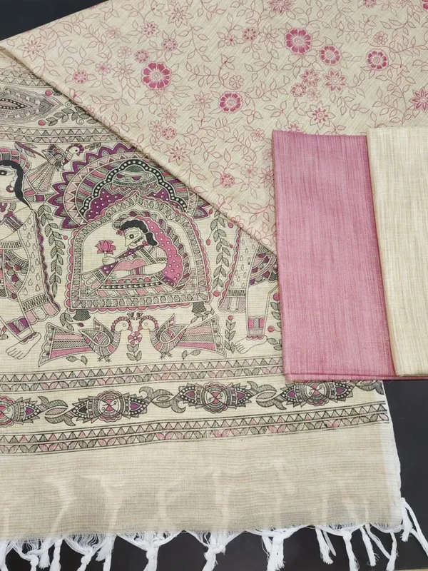 Fine_Madhubani_Khadi_Cotton_Suit_Beige_&_Pink