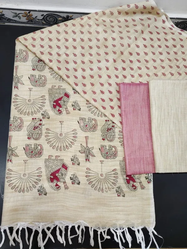 Neat_Madhubani_Khadi_Cotton_Suit_Beige_&_Mauve_Pink