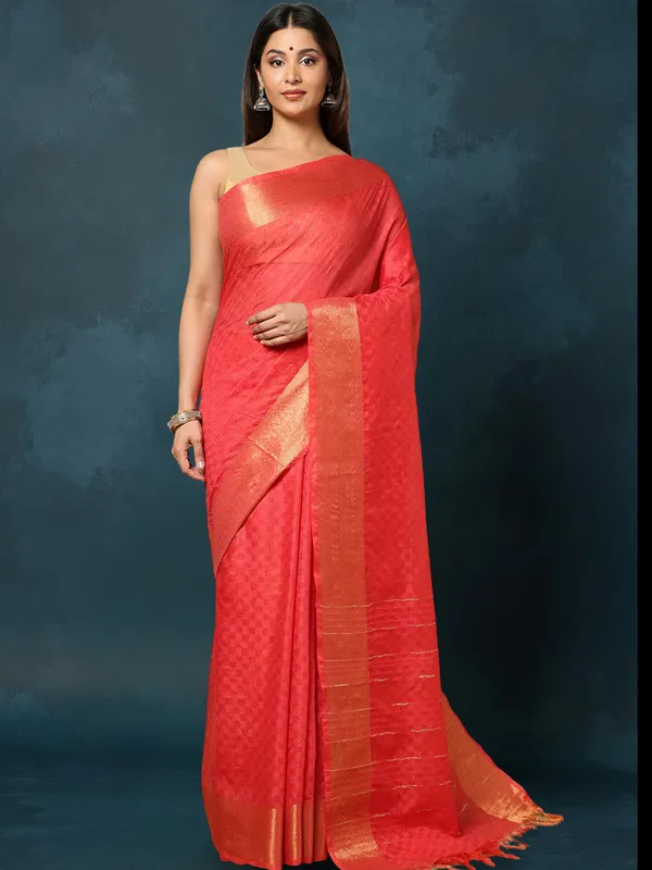 Dupion_Glow_Hand_Dyed_Silk_Saree_Red