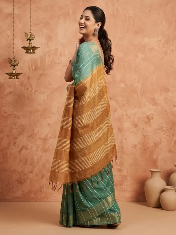 Roopangan_Hand_Dyed_Kota_Silk_Stripe_Saree_Green