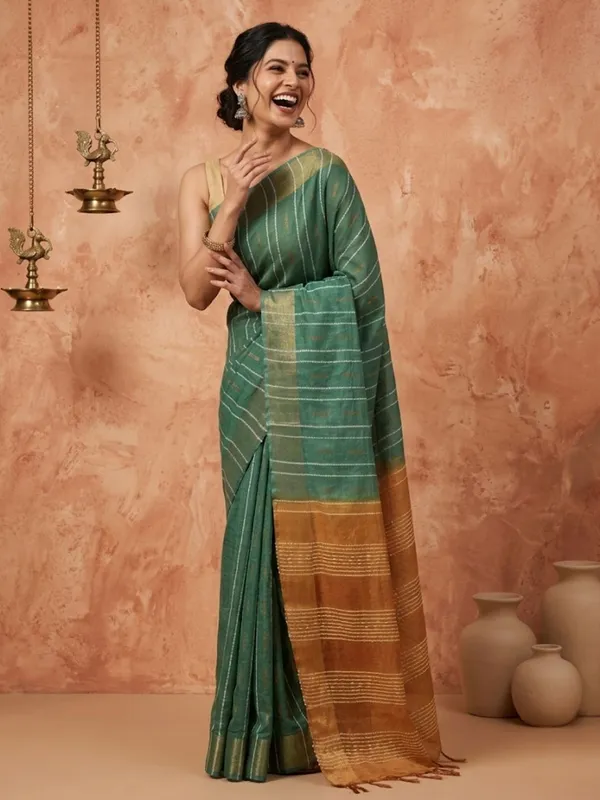 Roopangan_Hand_Dyed_Kota_Silk_Stripe_Saree_Green