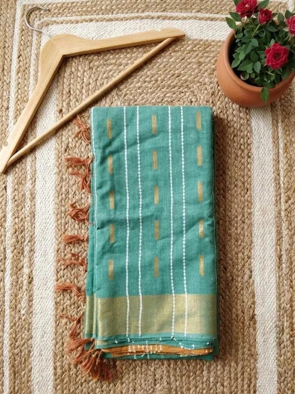 Roopangan_Hand_Dyed_Kota_Silk_Stripe_Saree_Green