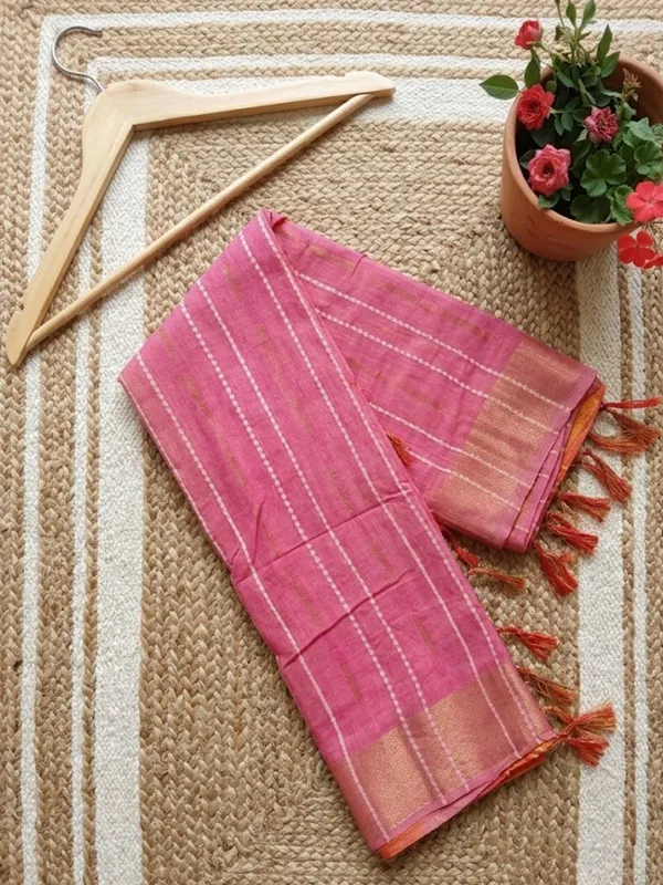 Roopangan_Hand_Dyed_Kota_Silk_Stripe_Saree_Pink