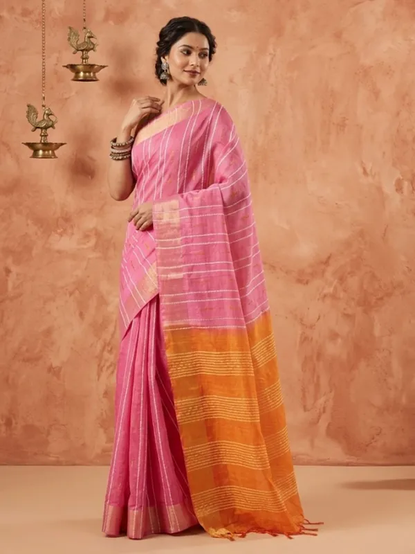 Roopangan_Hand_Dyed_Kota_Silk_Stripe_Saree_Pink