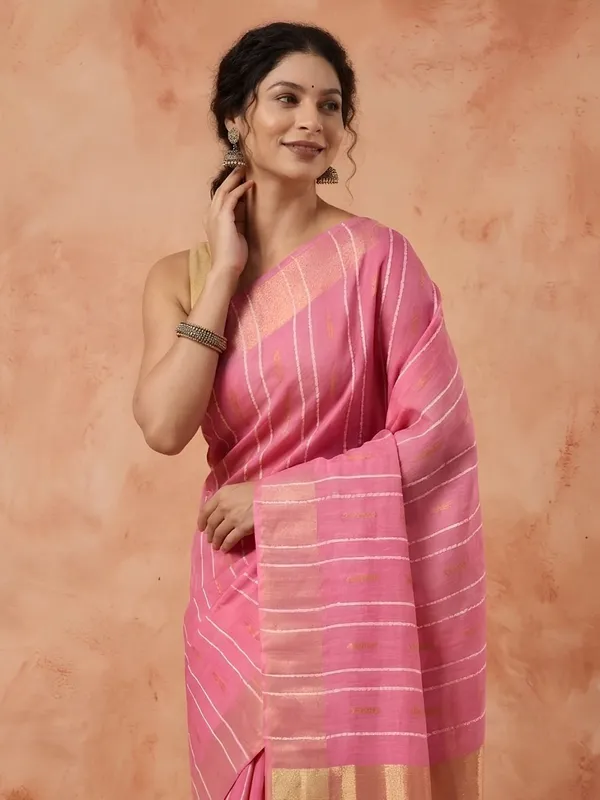 Roopangan_Hand_Dyed_Kota_Silk_Stripe_Saree_Pink