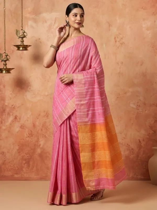 Roopangan_Hand_Dyed_Kota_Silk_Stripe_Saree_Pink