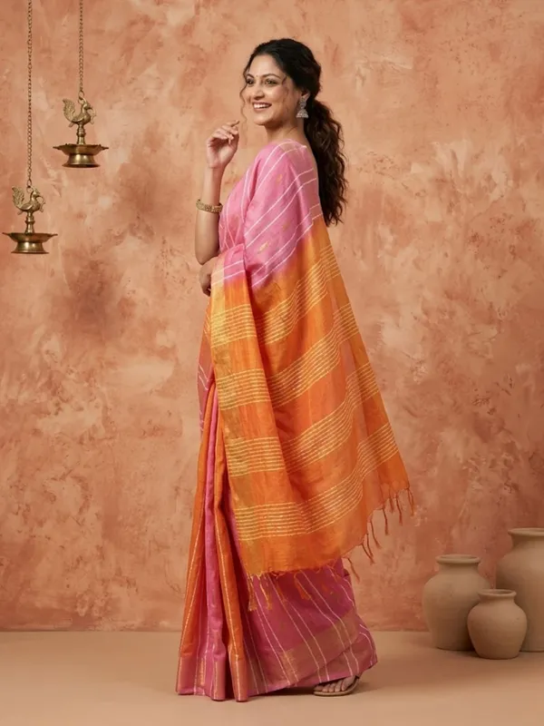 Roopangan_Hand_Dyed_Kota_Silk_Stripe_Saree_Pink