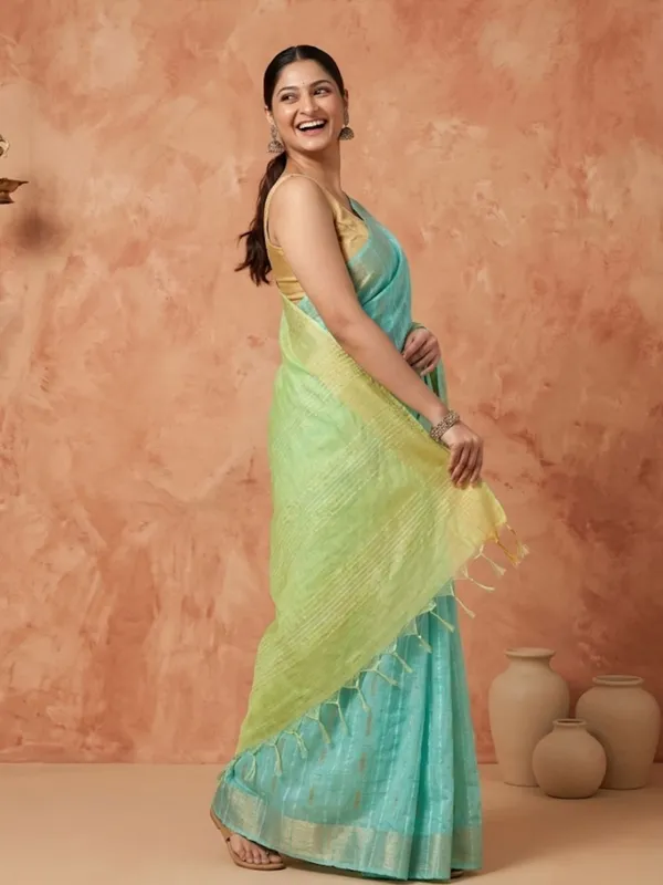 Roopangan_Hand_Dyed_Kota_Silk_Stripe_Saree_Blue