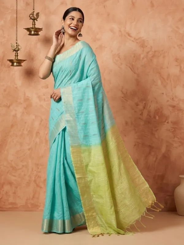 Roopangan_Hand_Dyed_Kota_Silk_Stripe_Saree_Blue