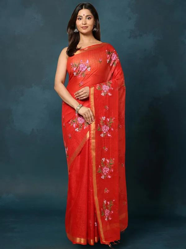 Silken_Stitches_Kota_Silk_Embroidered_Saree_Red