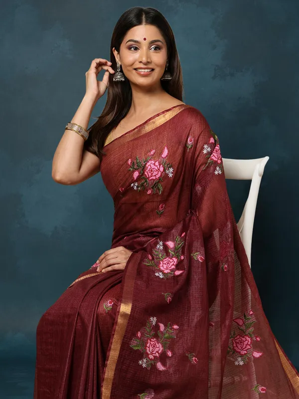 Silken_Stitches_Kota_Silk_Embroidered_Saree_Brown