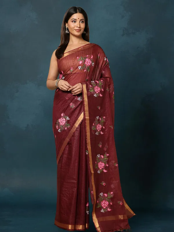 Silken_Stitches_Kota_Silk_Embroidered_Saree_Brown