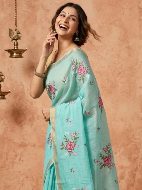 Bunavat_Handdyed_Kota_Silk_Embroidery_Saree_Blue