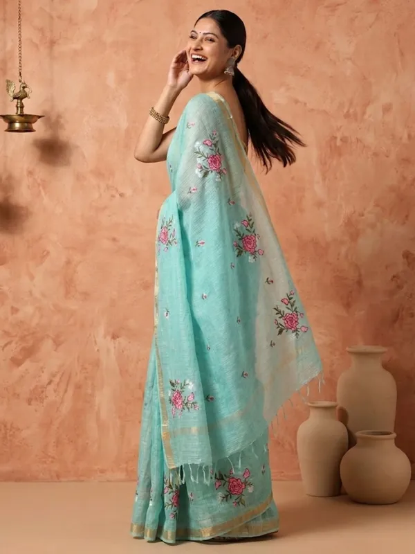 Bunavat_Handdyed_Kota_Silk_Embroidery_Saree_Blue