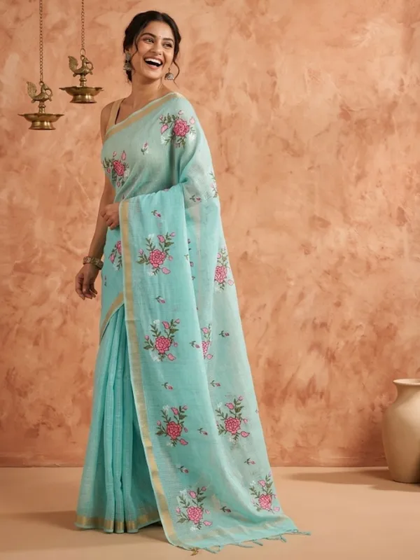 Bunavat_Handdyed_Kota_Silk_Embroidery_Saree_Blue