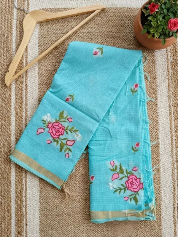 Bunavat_Handdyed_Kota_Silk_Embroidery_Saree_Blue