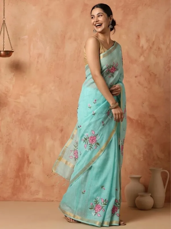 Bunavat_Handdyed_Kota_Silk_Embroidery_Saree_Blue