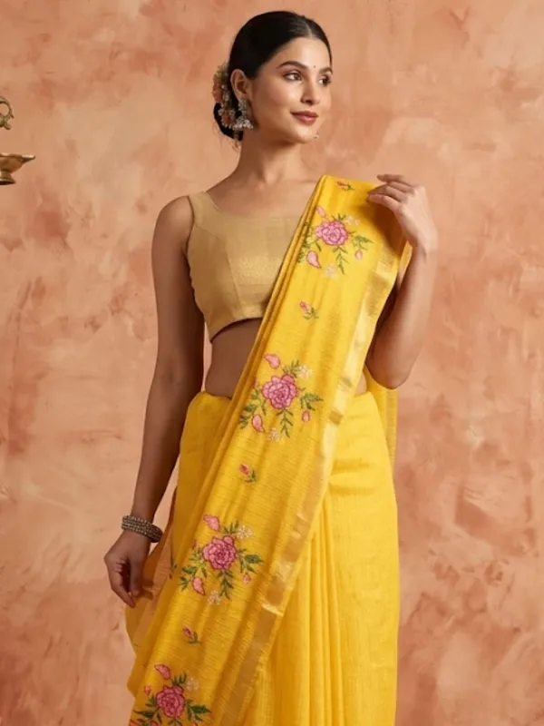 Bunavat_Handdyed_Kota_Silk_Embroidery_Saree_Yellow