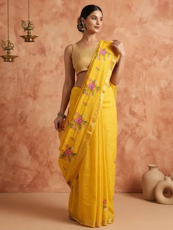 Bunavat_Handdyed_Kota_Silk_Embroidery_Saree_Yellow