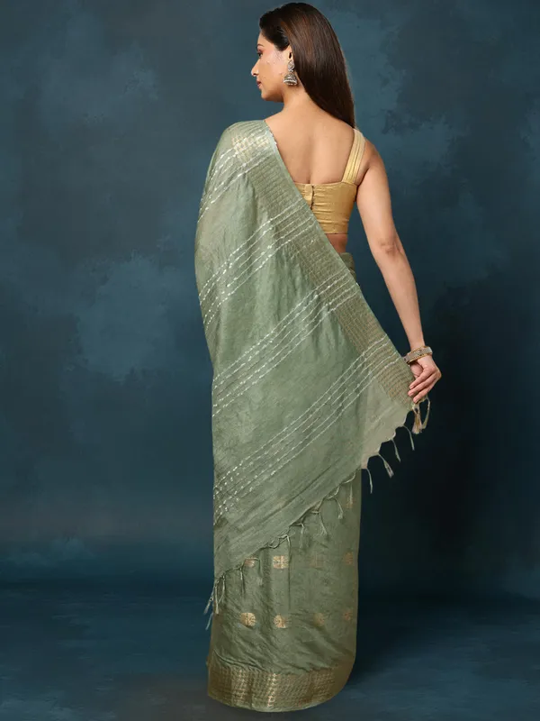 Kantha_Bloom_Kota_Silk_Dyed_Saree_Sage_Green
