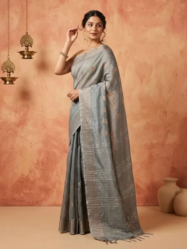 Zivara_Handdyed_Kota_Silk_Kantha_Saree_Gray