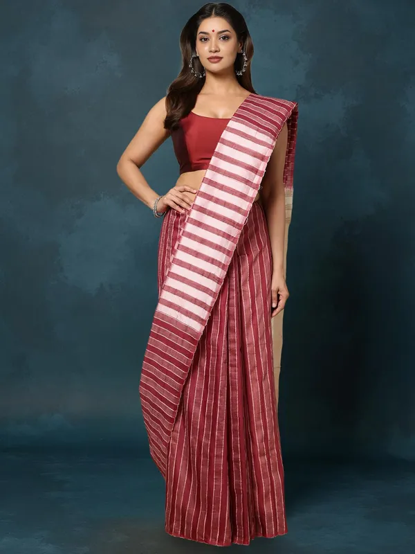 Kantha_Bloom_Kota_Silk_Dyed_Saree_Deep_Maroon