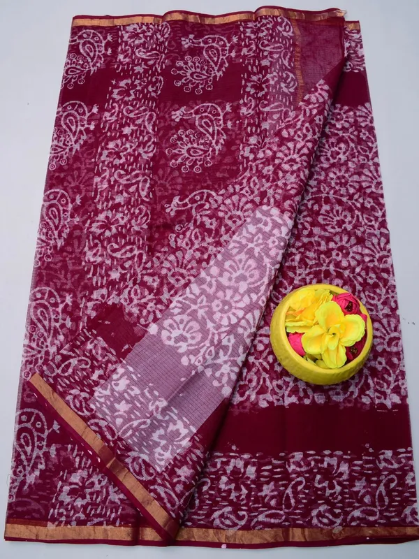 Batik_Breeze_Kota_Doria_Pure_Cotton_Saree_Maroon