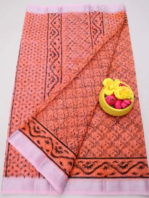 Varnika_Kota_Doria_Blockprint_Saree_Peach