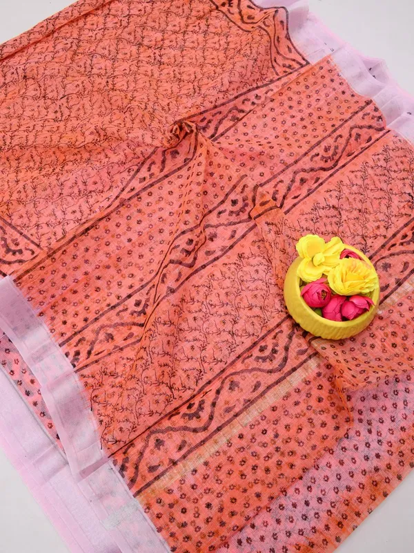 Varnika_Kota_Doria_Blockprint_Saree_Peach