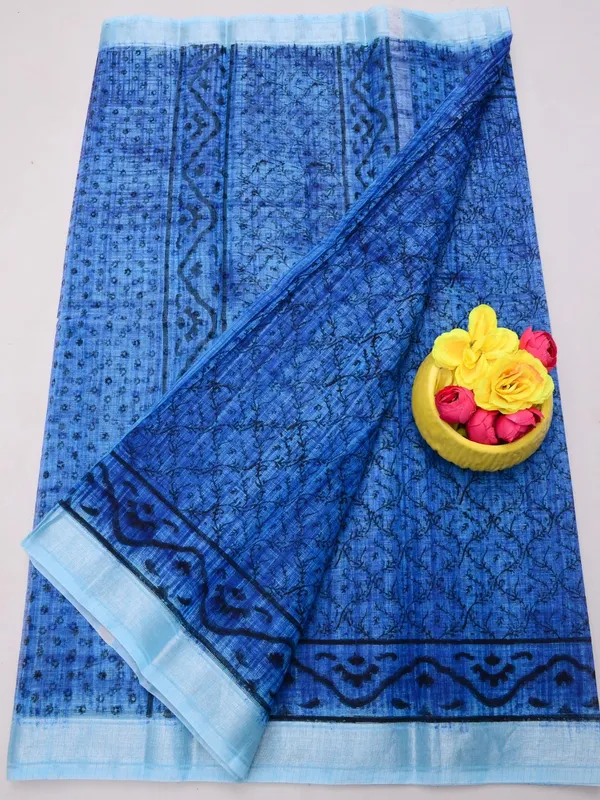 Varnika_Kota_Doria_Blockprint_Saree_Blue
