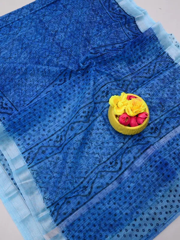 Varnika_Kota_Doria_Blockprint_Saree_Blue