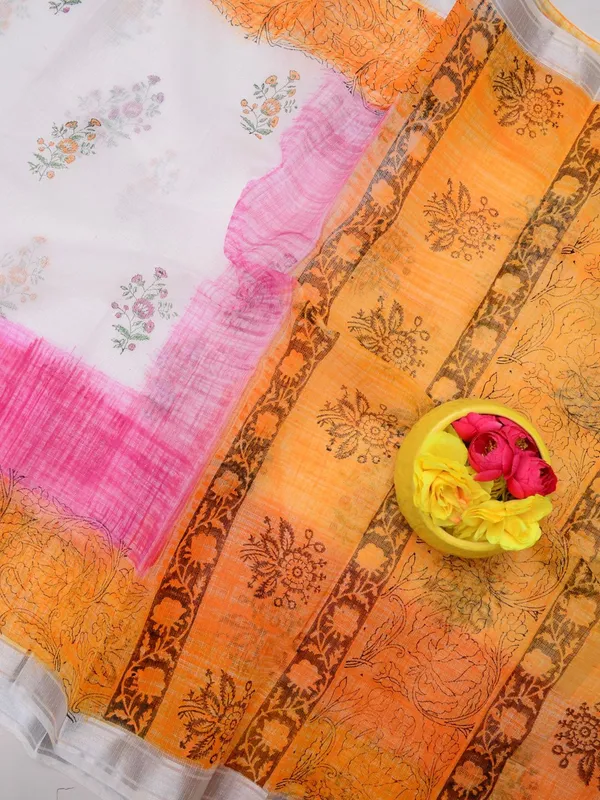 Varnika_Blockprint_Kota_Doria_Saree_White