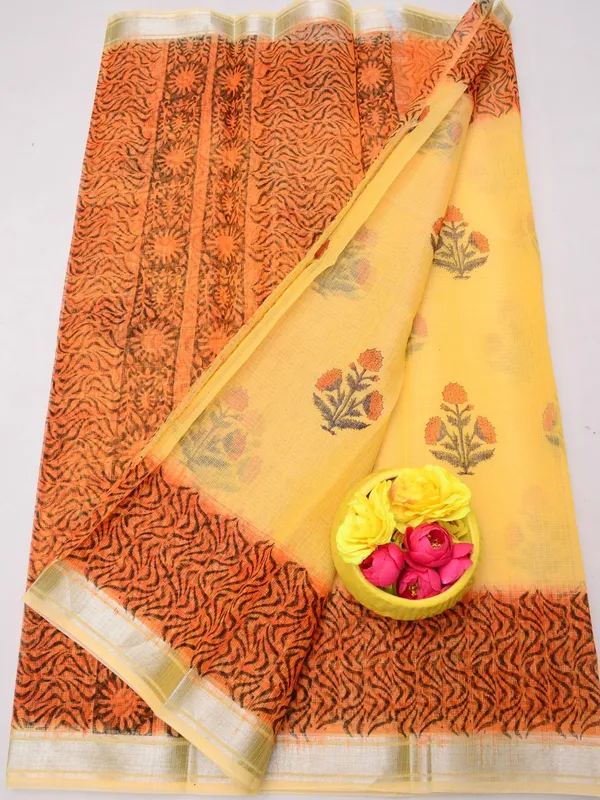 Varnika_Yellow_Kota_Doria_Blockprint_Saree