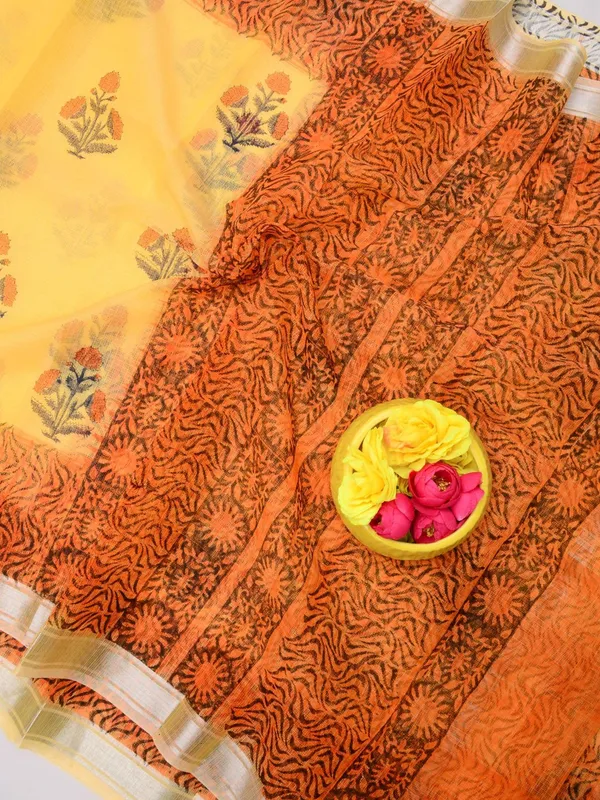 Varnika_Yellow_Kota_Doria_Blockprint_Saree