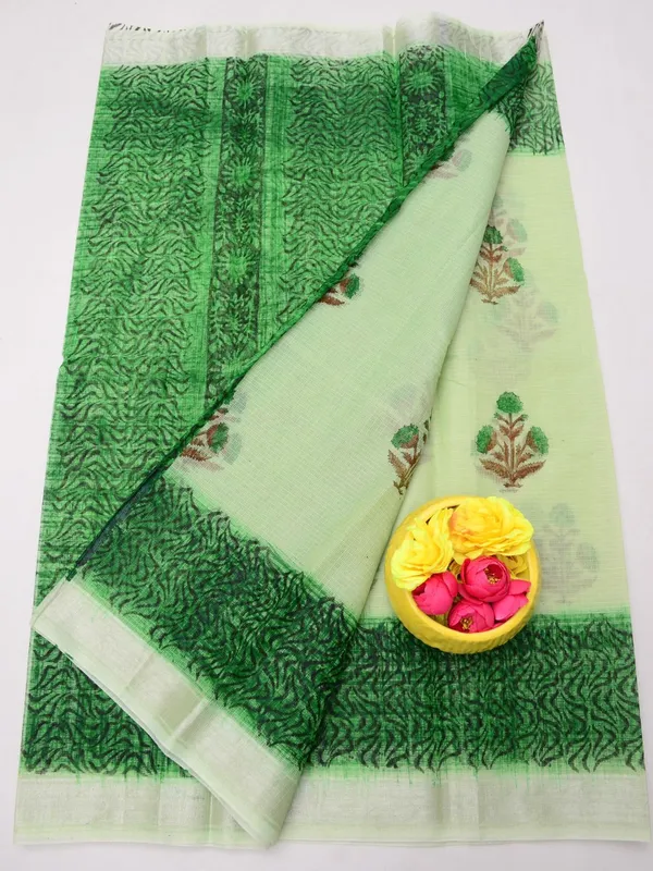 Varnika_Green_Kota_Doria_Blockprint_Saree