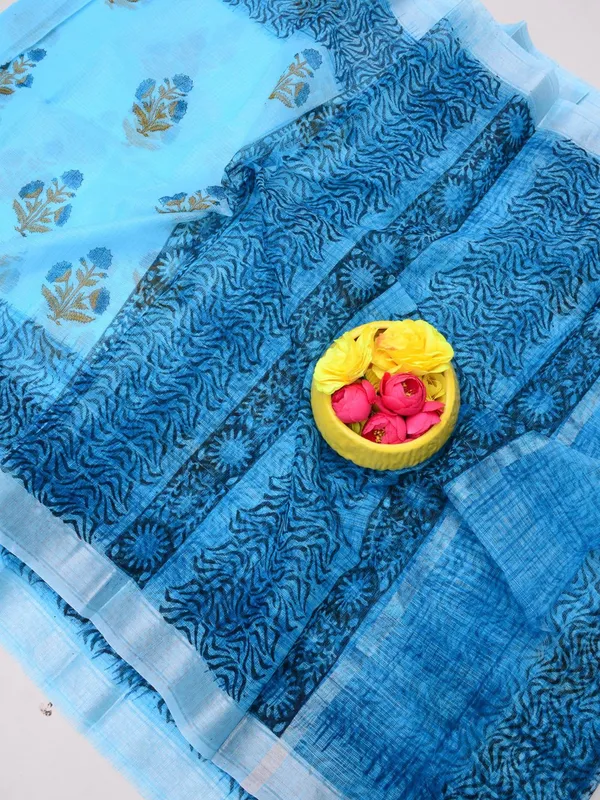 Varnika_Blue_Kota_Doria_Blockprint_Saree