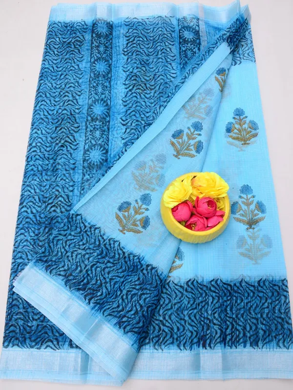 Varnika_Blue_Kota_Doria_Blockprint_Saree