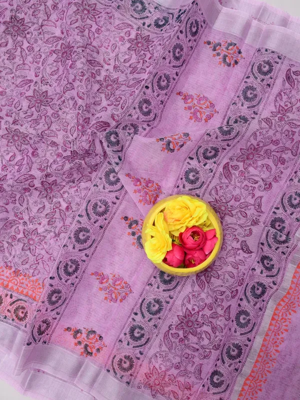 Varnika_Block_Print_Kota_Doria_Saree_Lavendar