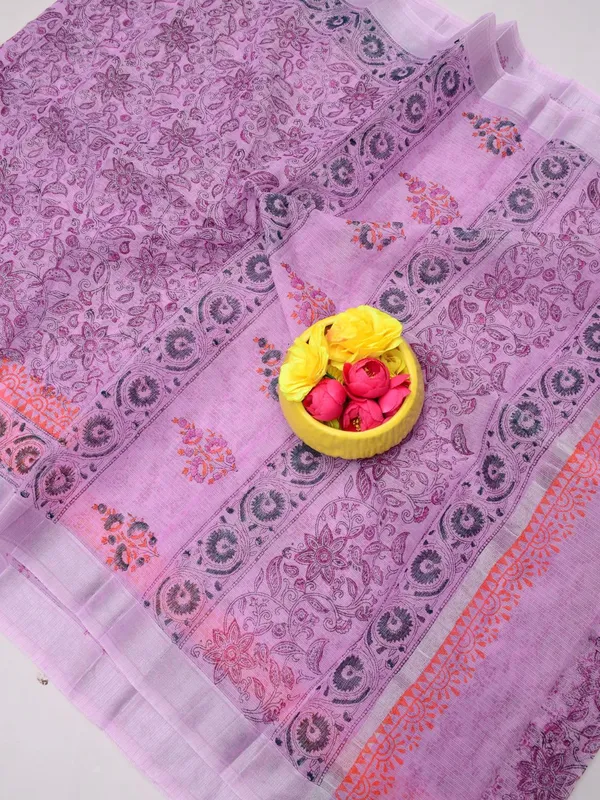 Varnika_Block_Print_Kota_Doria_Saree_Lavendar