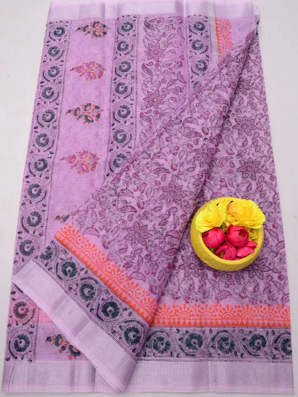 Varnika_Block_Print_Kota_Doria_Saree_Lavendar