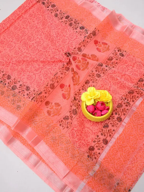 Varnika_Peach_Kota_Doria_Block_Print_Saree